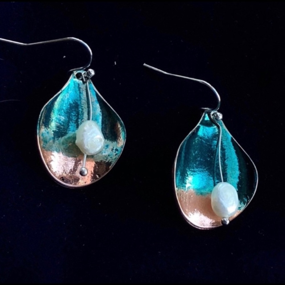 Handmade and hand painted copper earrings